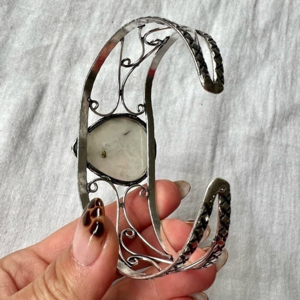 925 OMG OMG GORGEOUS Rainbow Flash Moonstone Teardrop Cuff Bracelet - Picture 3 of 9